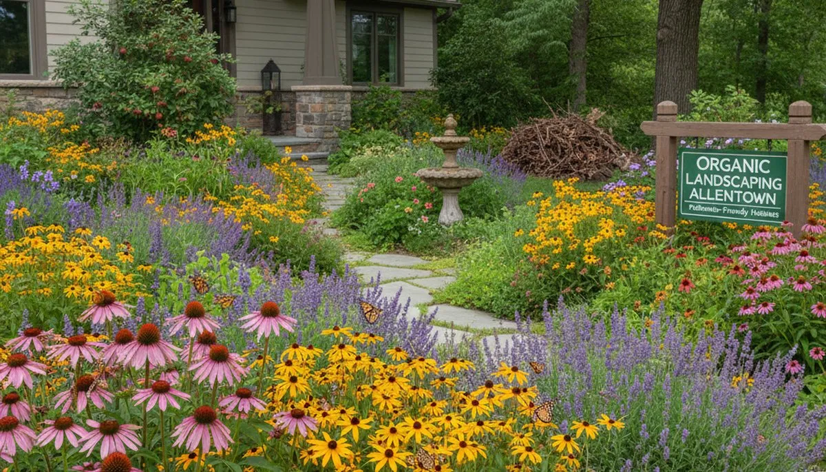 Native pollinator garden with bees and butterflies by organic landscapers in Allentown, PA